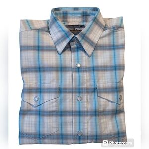 Panhandle Slim Roughstock Western Pearl Snap Blue Shirt Size Lg 14 Cowboy Rodeo